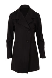 Product shot of The Ponte Longline Collar Jacket in colour Black (Black), from the front