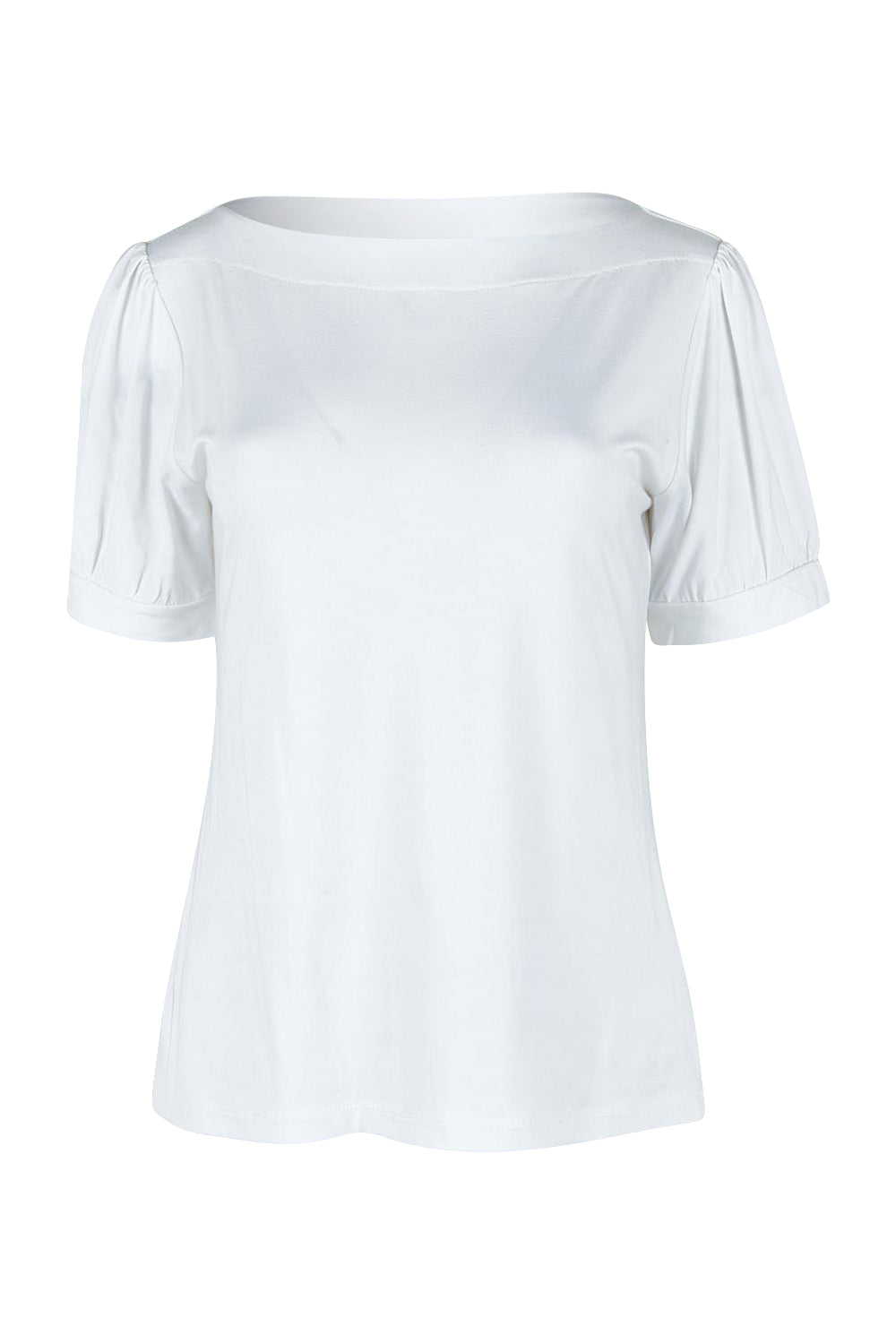 Product shot of The Bamboo Boat Neck Short Sleeve Top in colour Snow (White), from the front