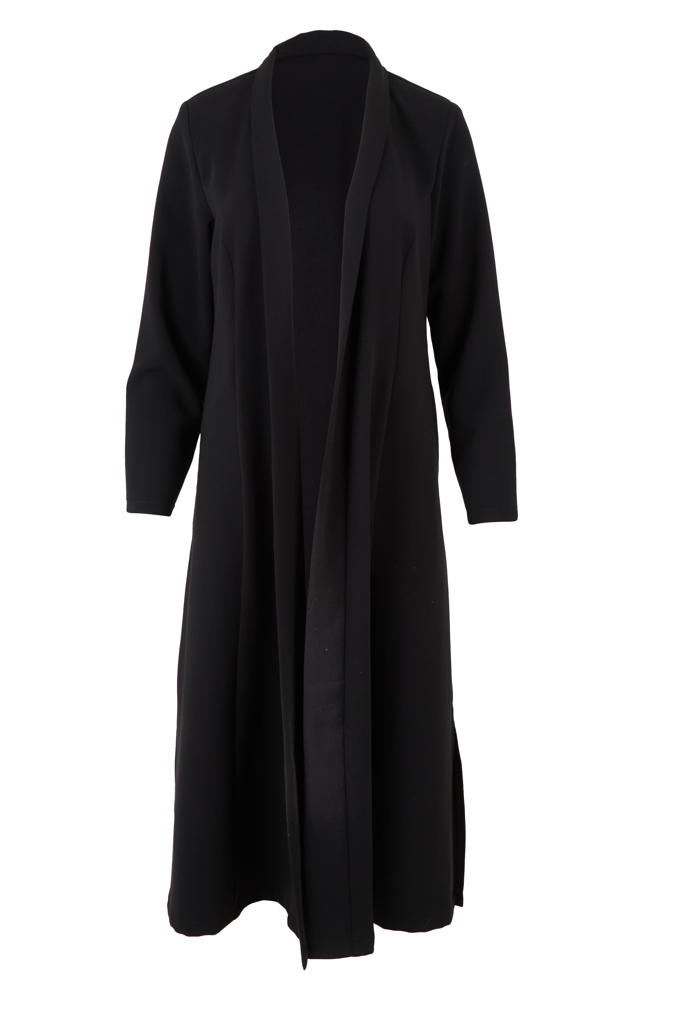 Product shot of The Longline Coatigan in colour Black (Black), from the front