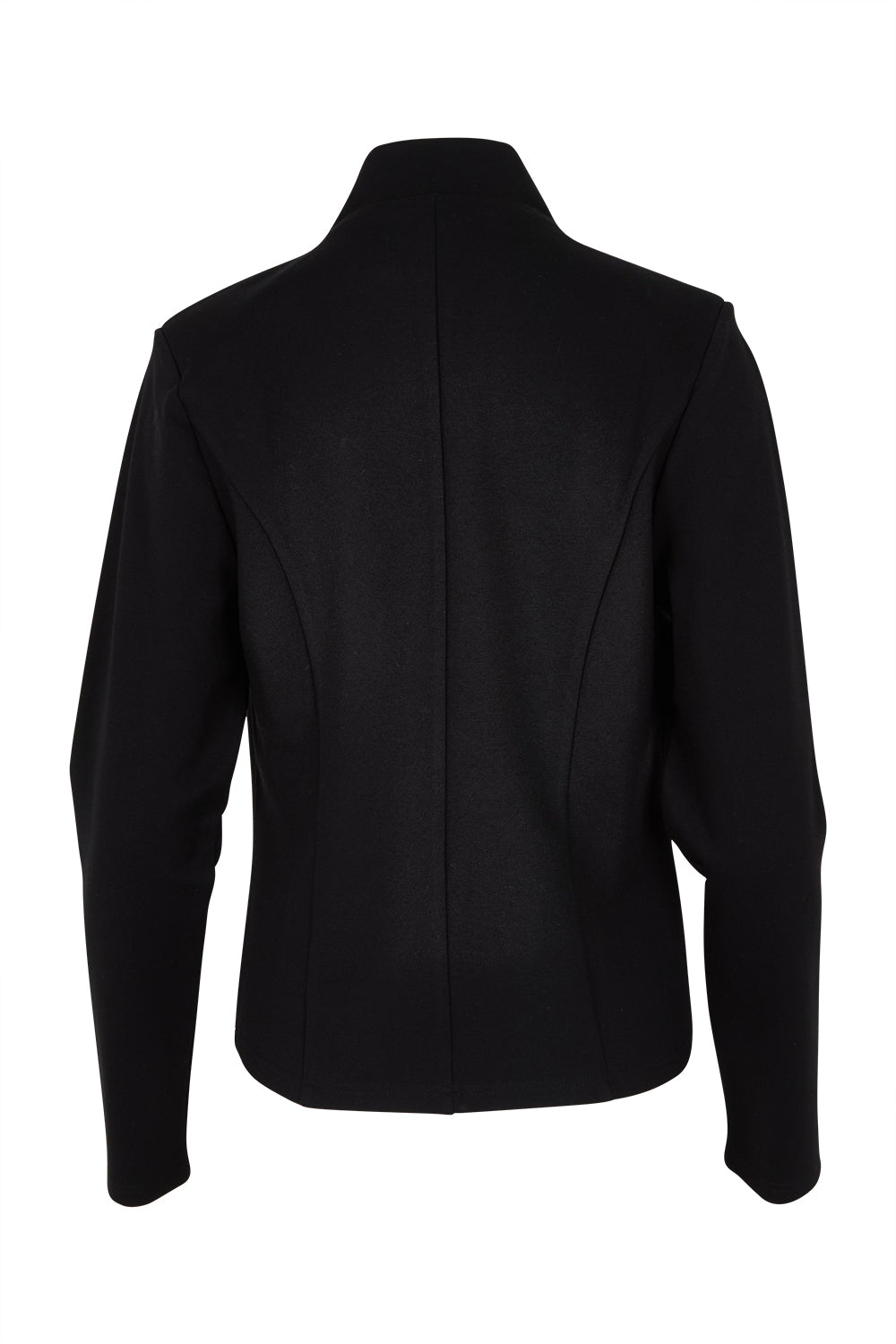 Product shot of The Reverse Lapel Ponte Blazer in colour Jetblack (Black), from the back