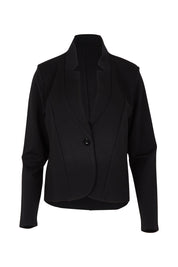 Product shot of The Reverse Lapel Ponte Blazer in colour Jetblack (Black), from the front