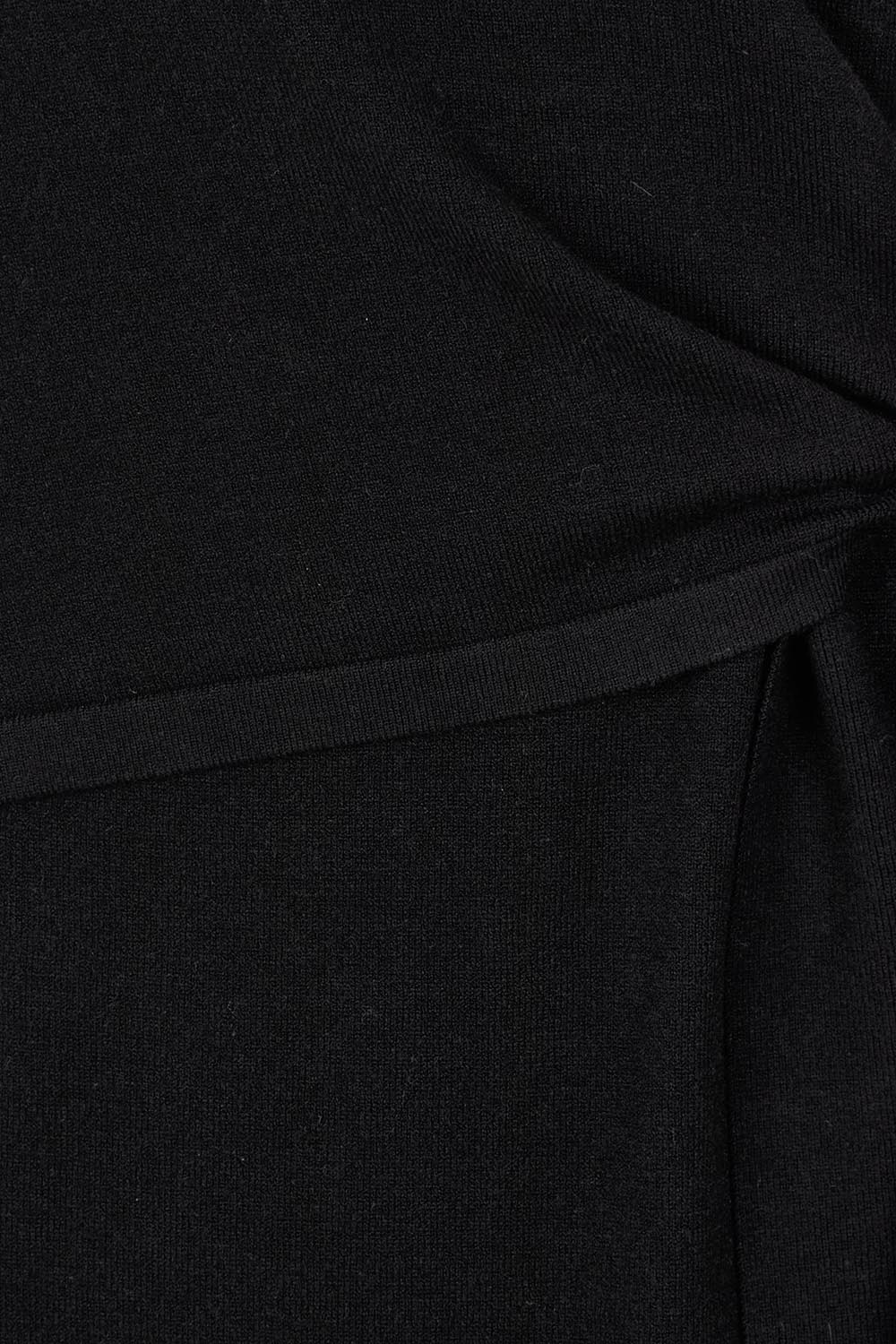 Product shot of The Tie Waist Faux Wrap Knit Dress in colour Black (Black), detail
