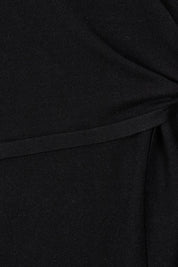 Product shot of The Tie Waist Faux Wrap Knit Dress in colour Black (Black), detail