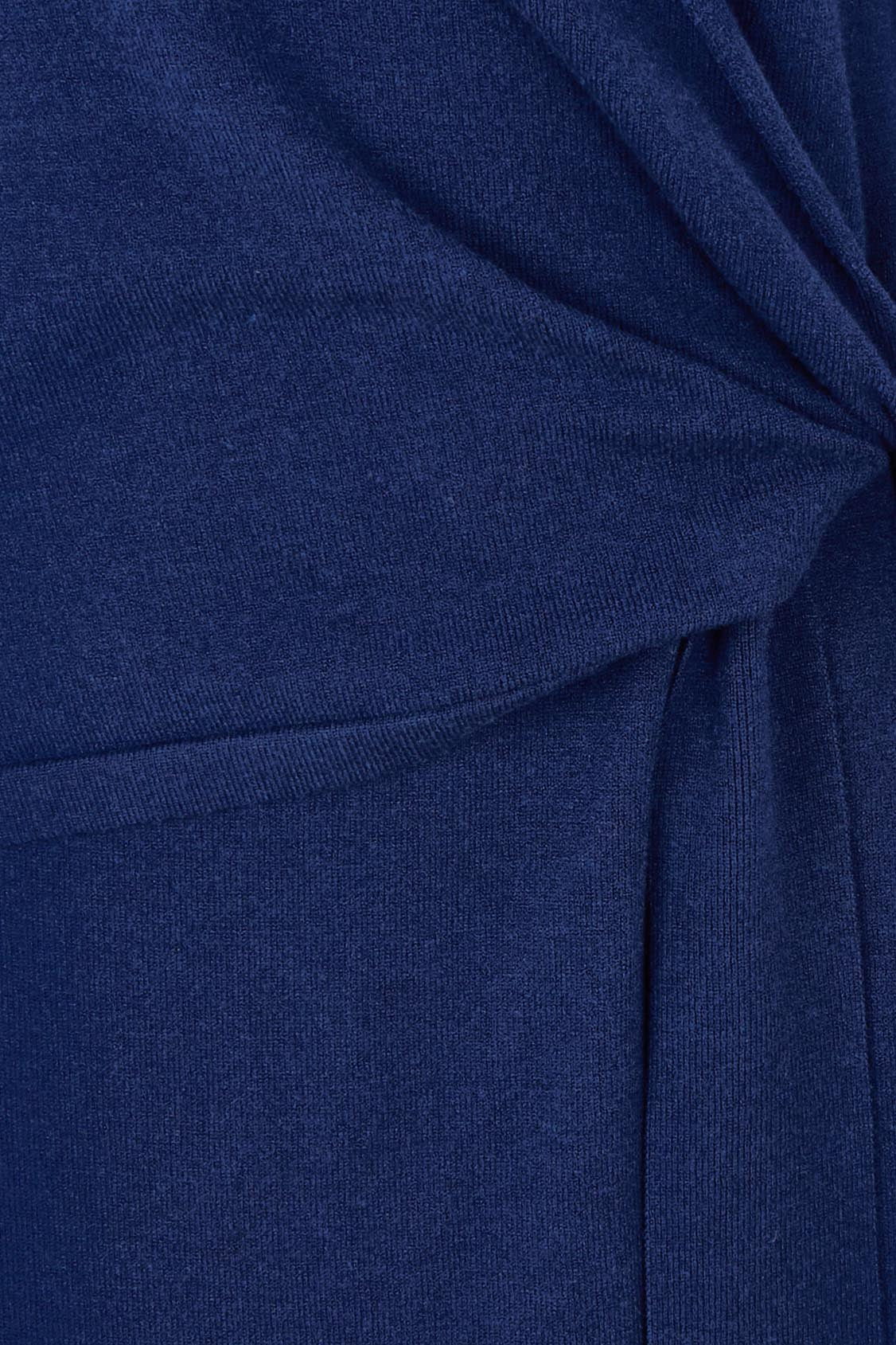 Product shot of The Tie Waist Faux Wrap Knit Dress in colour Navyblue (Blue), detail