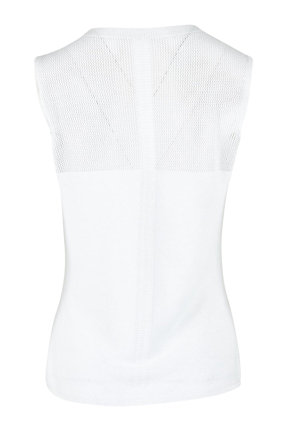 Product shot of The Linen Blend Seamless Knit Tank in colour Milk (White), from the back
