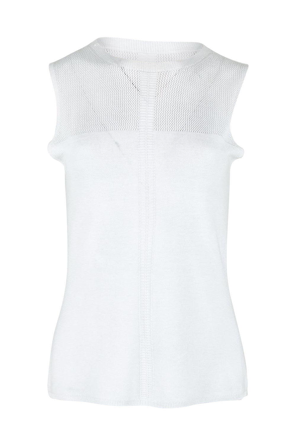 Product shot of The Linen Blend Seamless Knit Tank in colour Milk (White), from the front