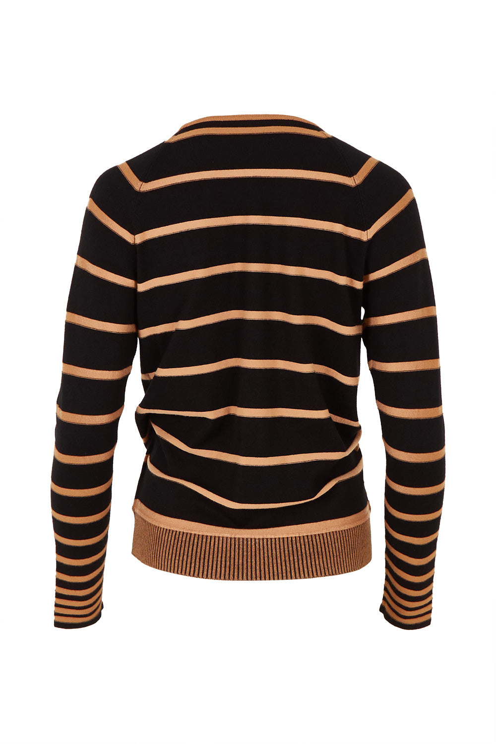 Product shot of The Stripe Faux Wrap Jumper in colour Blacktan (Black), from the back