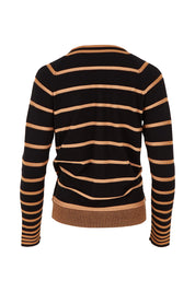 Product shot of The Stripe Faux Wrap Jumper in colour Blacktan (Black), from the back