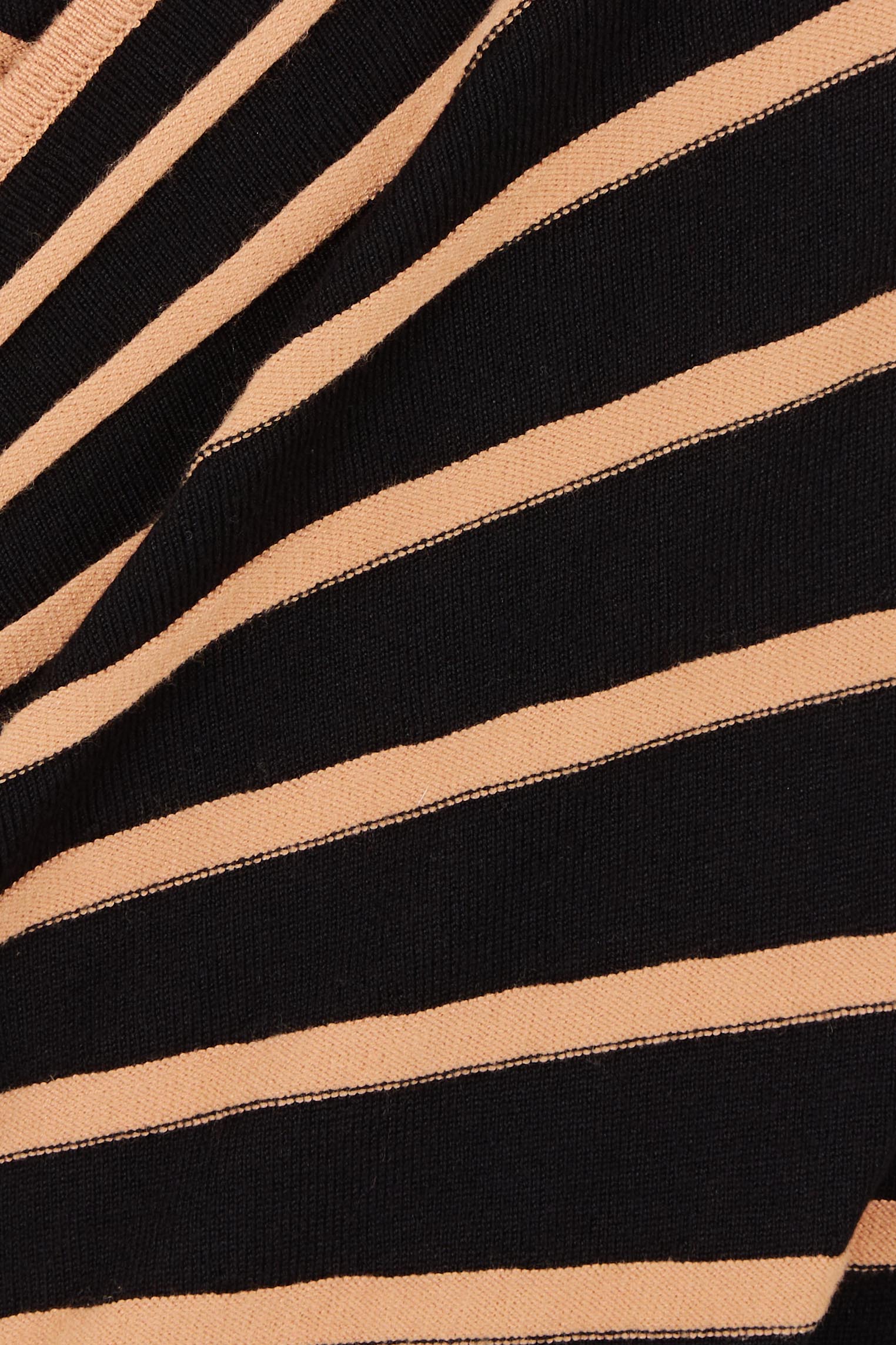 Product shot of The Stripe Faux Wrap Jumper in colour Blacktan (Black), detail