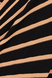Product shot of The Stripe Faux Wrap Jumper in colour Blacktan (Black), detail