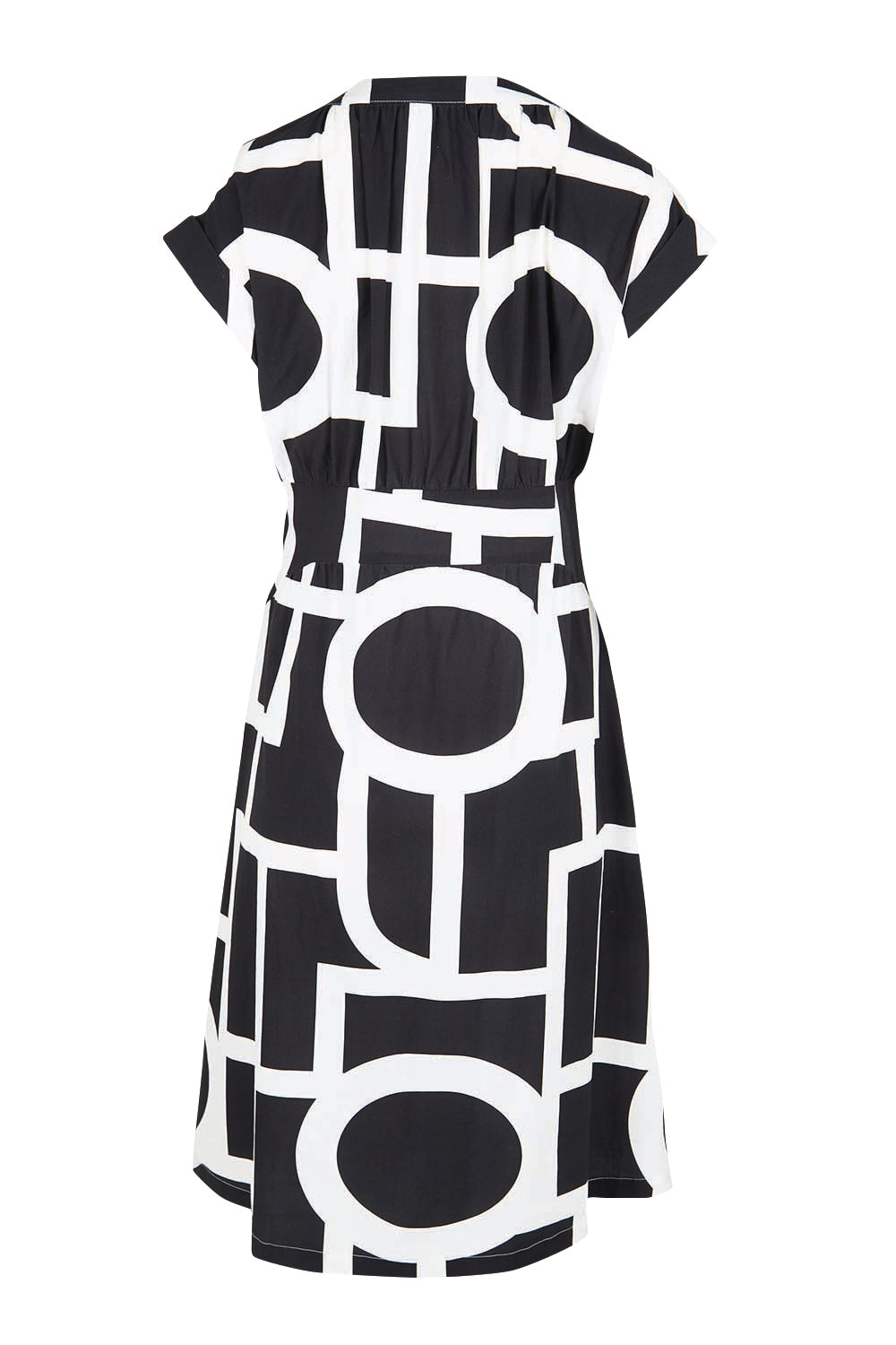 Product shot of the The Printed Cotton Blend Shirt Dress - Blackwhite in colour Blackwhite, from the back