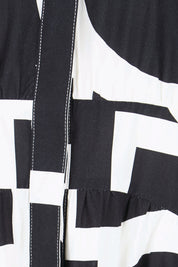 Product shot of the The Printed Cotton Blend Shirt Dress - Blackwhite in colour Blackwhite, showing detail