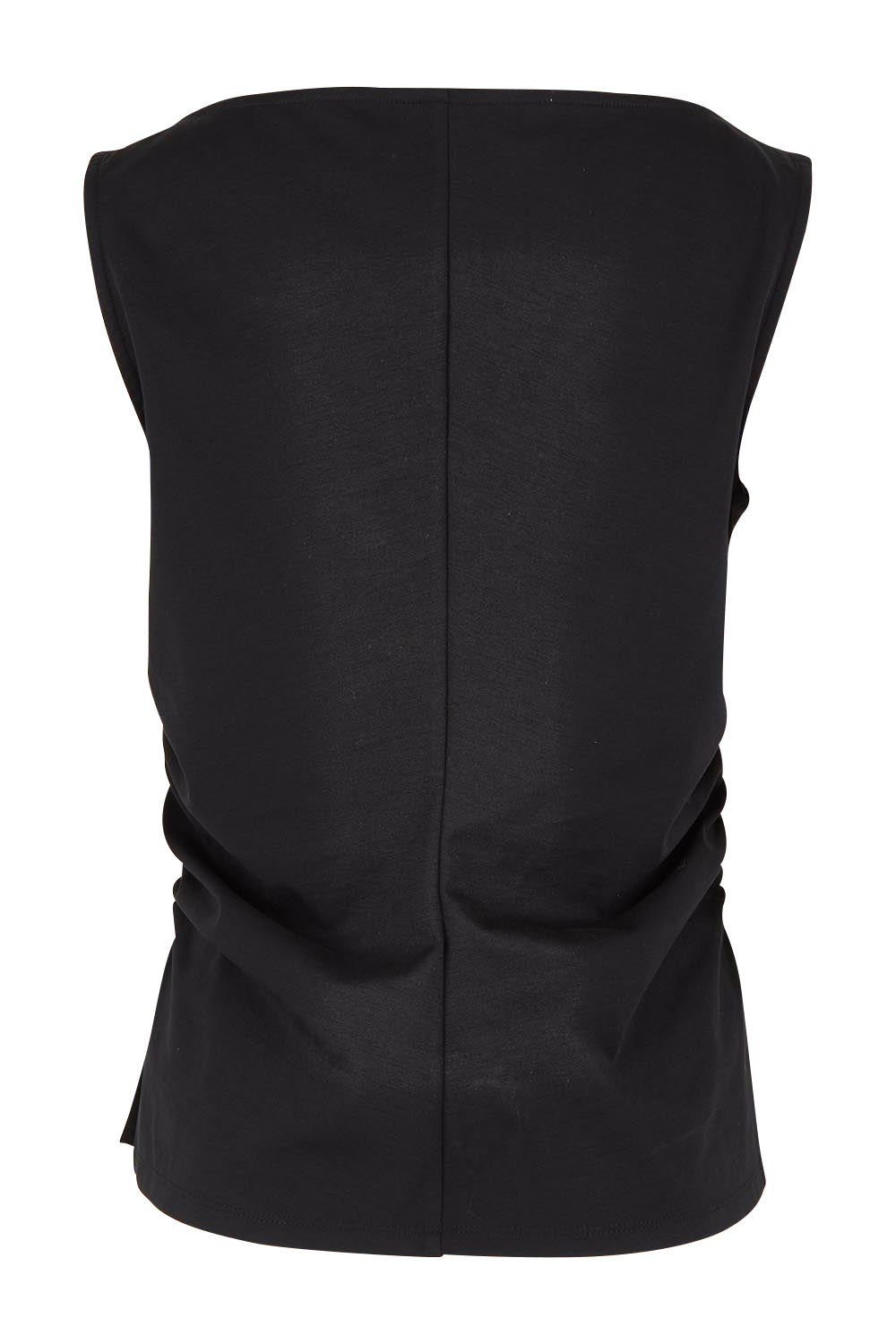 Product shot of The Cotton Blend Ruched Waist Top in colour Black (Black), from the back