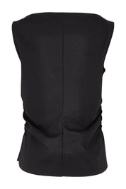 Product shot of The Cotton Blend Ruched Waist Top in colour Black (Black), from the back