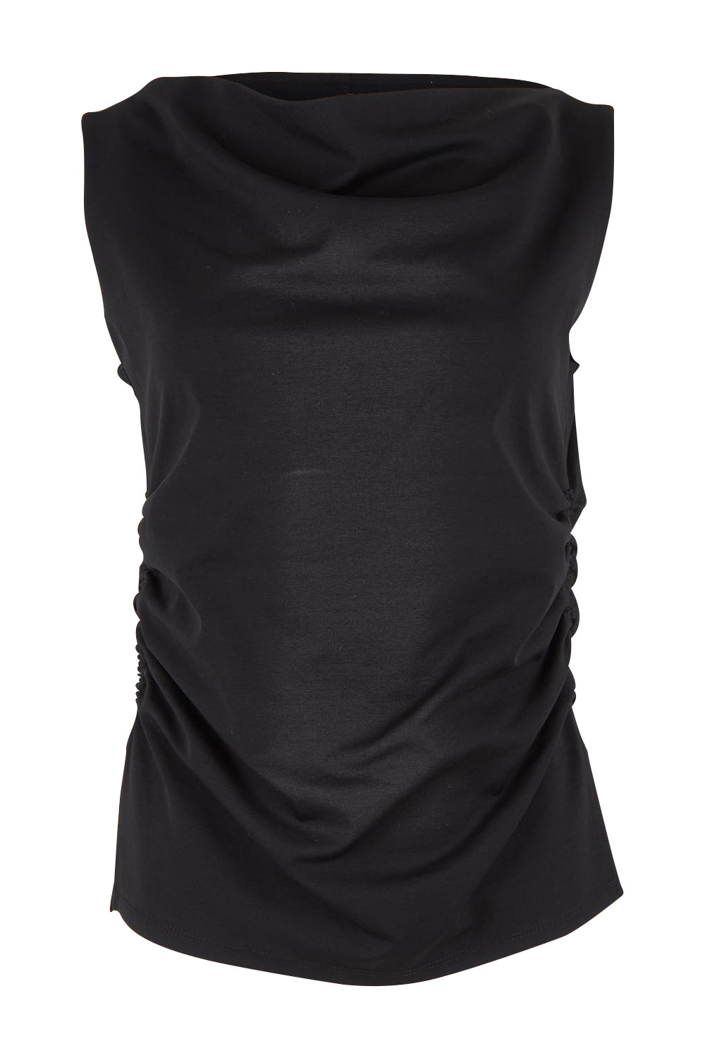 Product shot of The Cotton Blend Ruched Waist Top in colour Black (Black), from the front