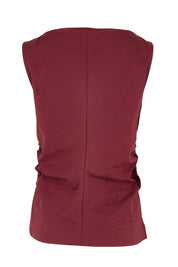 Product shot of the The Cotton Blend Ruched Waist Top - Darkmaroon in colour Darkmaroon, from the back