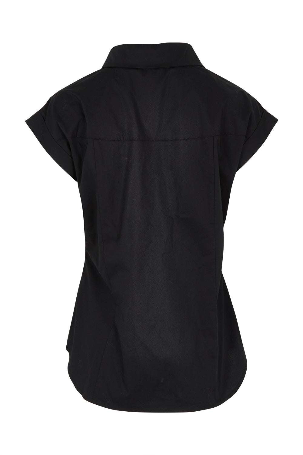 Product shot of The Cap Sleeve Cotton Stretch Shirt in colour Black (Black), from the back