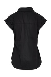 Product shot of The Cap Sleeve Cotton Stretch Shirt in colour Black (Black), from the back