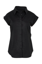 Product shot of The Cap Sleeve Cotton Stretch Shirt in colour Black (Black), from the front