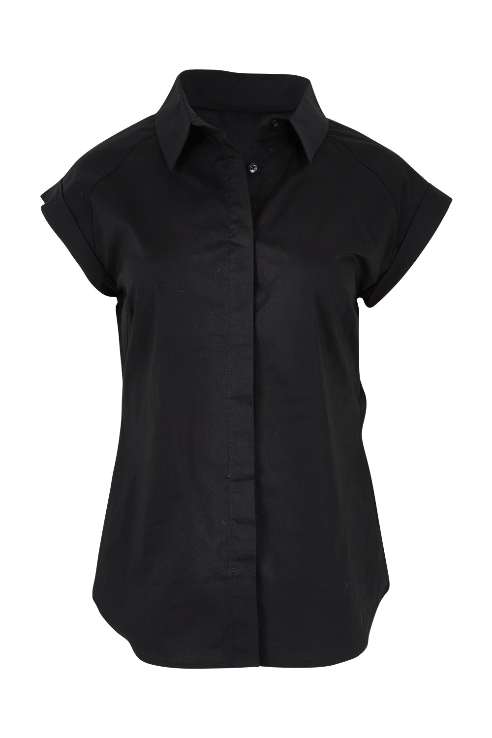 Product shot of The Cap Sleeve Cotton Stretch Shirt in colour Black (Black), from the front