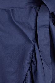 Product shot of The Cotton Wrap Dress With Frill Detail in colour Navyblue (Blue), detail