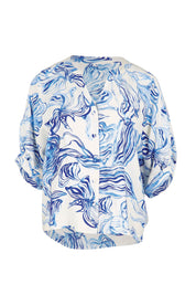 Product shot of the The Dolman Sleeve Button Up Shirt – Bluemarble in colour Bluemarble, from the front