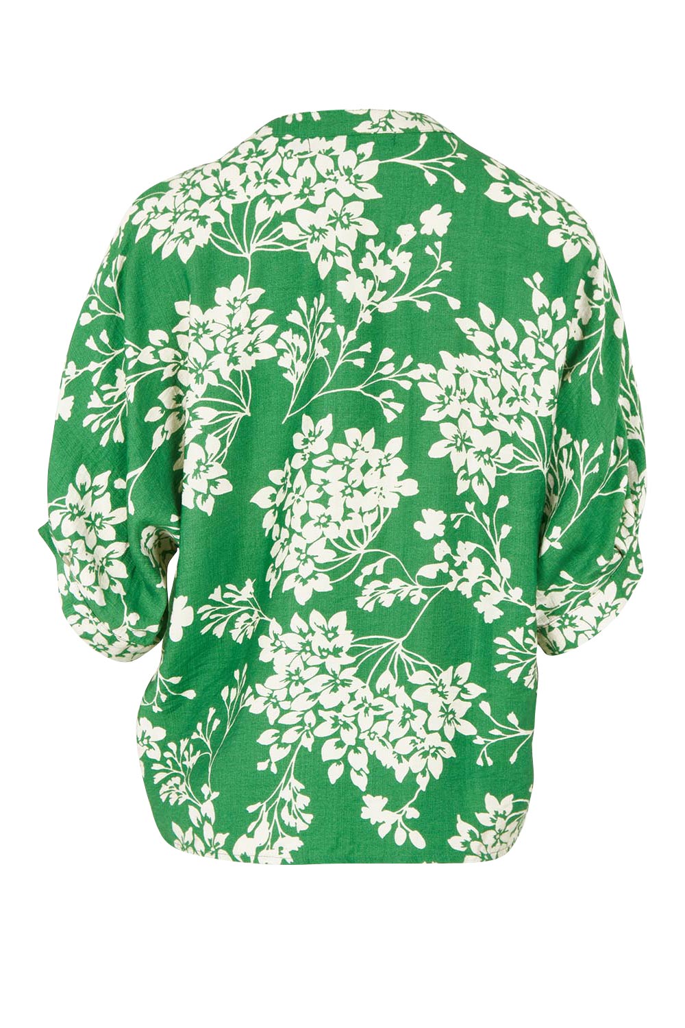Product shot of The Dolman Sleeve Button Up Shirt in colour Greenbloom (Green), from the back