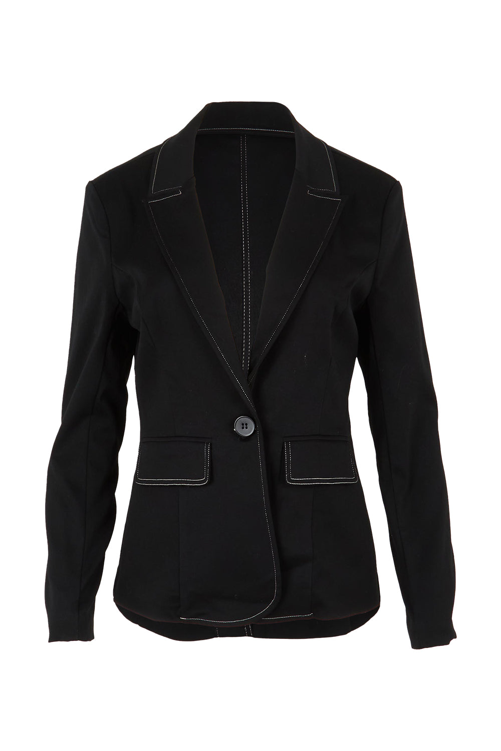 Product shot of The Contrast Stitching Stretch Blazer in colour Black (Black), from the front