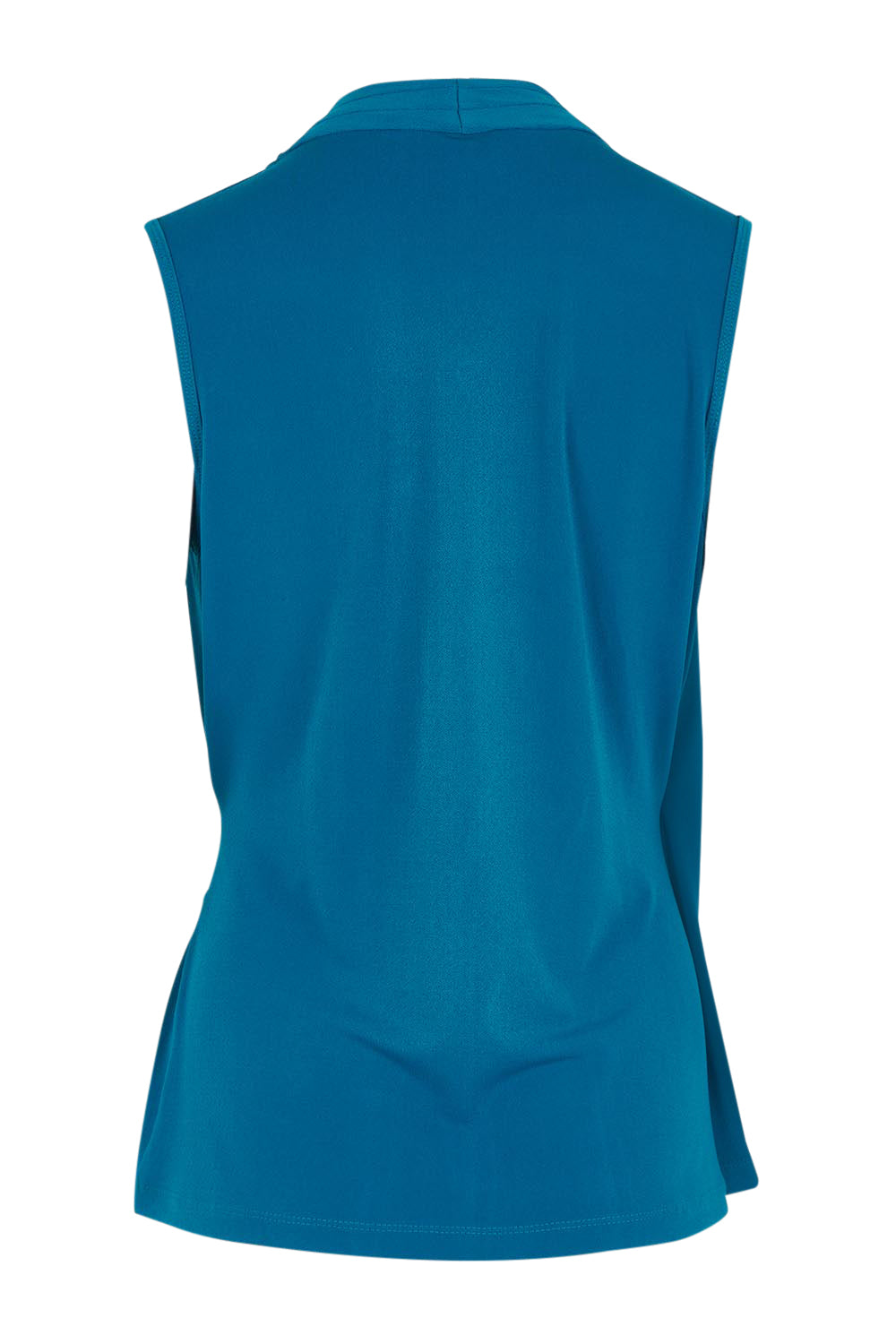 Product shot of The Sleeveless Crossover Top in colour Tealblue (Blue), from the back