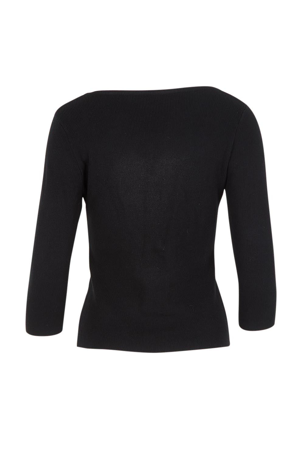 Product shot of The Rib Knit Sweetheart Neck Top in colour Black (Black), from the back