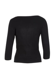 Product shot of The Rib Knit Sweetheart Neck Top in colour Black (Black), from the back