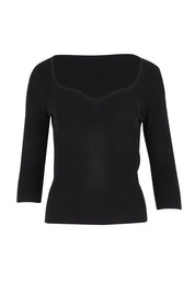 Product shot of The Rib Knit Sweetheart Neck Top in colour Black (Black), from the front