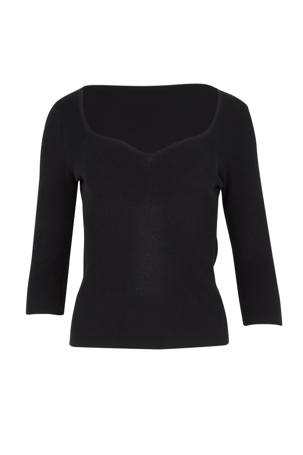 Product shot of The Rib Knit Sweetheart Neck Top in colour Black (Black), from the front