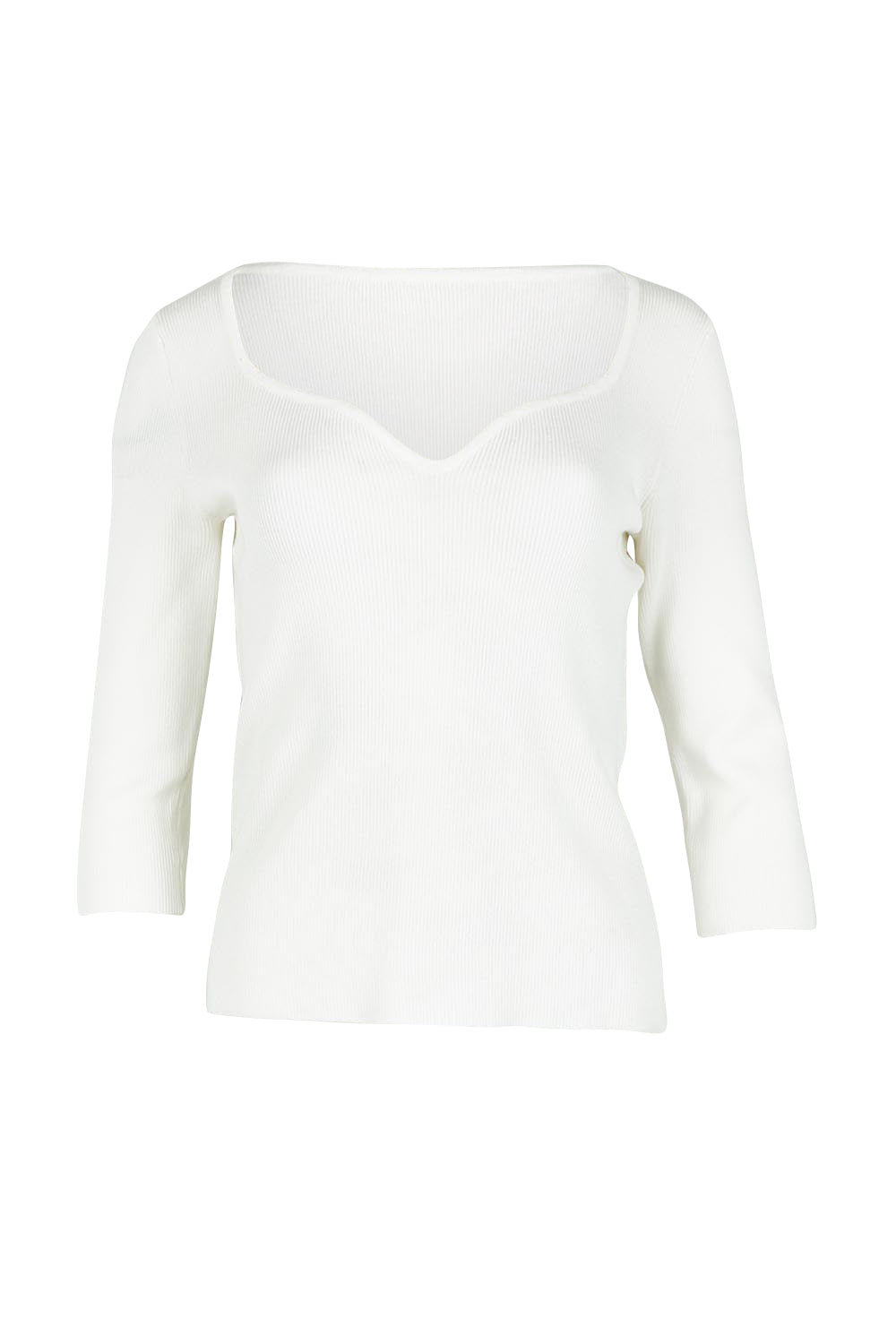Product shot of The Rib Knit Sweetheart Neck Top in colour Snow (White), from the front