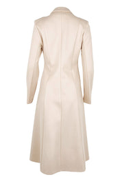 Product shot of the The Desire Longline Ponte Coat – Sand in colour Sand, from the back