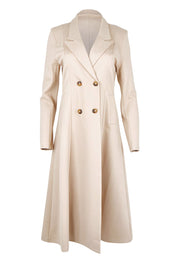 Product shot of the The Desire Longline Ponte Coat – Sand in colour Sand, from the front