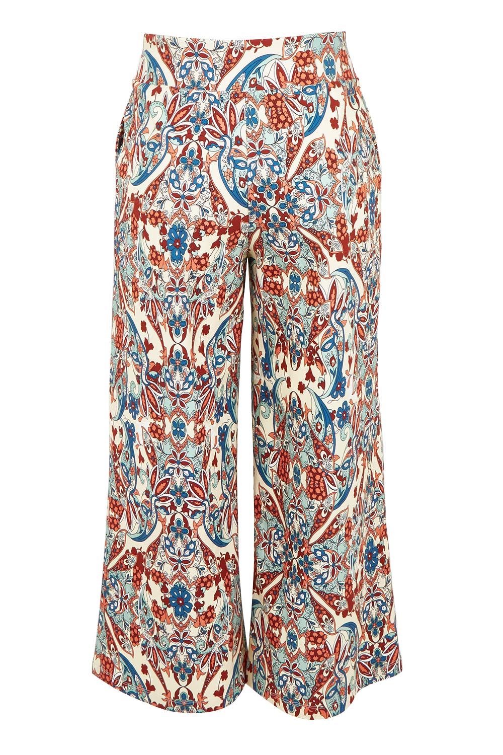 Product shot of The Printed Wide Leg Culotte in colour Mirage, from the back