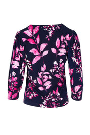 Product shot of The Printed Square Neck Blouse in colour Nightpetal (Blue), from the back