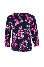 Product shot of The Printed Square Neck Blouse in colour Nightpetal (Blue), from the front