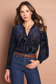 The Soft Burnout Velvet Shirt – Navyblue