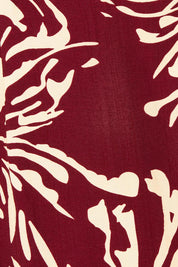 Product shot of The Printed Sleeveless Wrap Dress in colour Winefleur (Red), detail