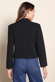 Model Madelinec wearing size 10 of the The Buttoned Blazer With Pocket Details – Black in colour Black, from the back
