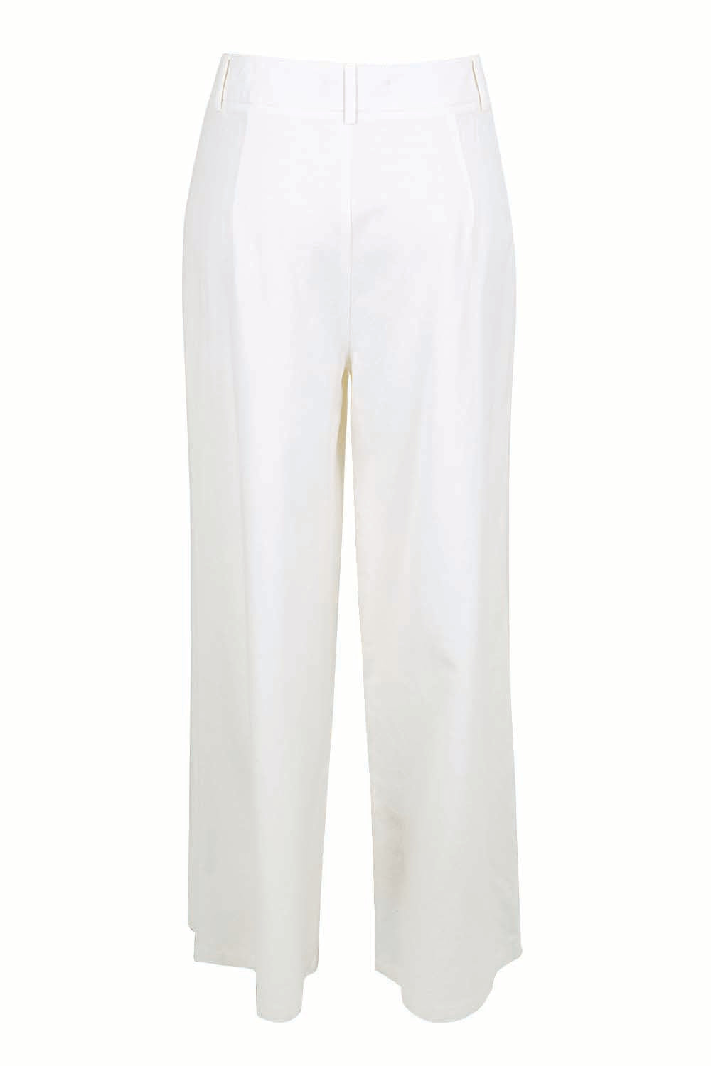 Product shot of the The Linen Blend Tailored Pant - Snow in colour Snow, from the back