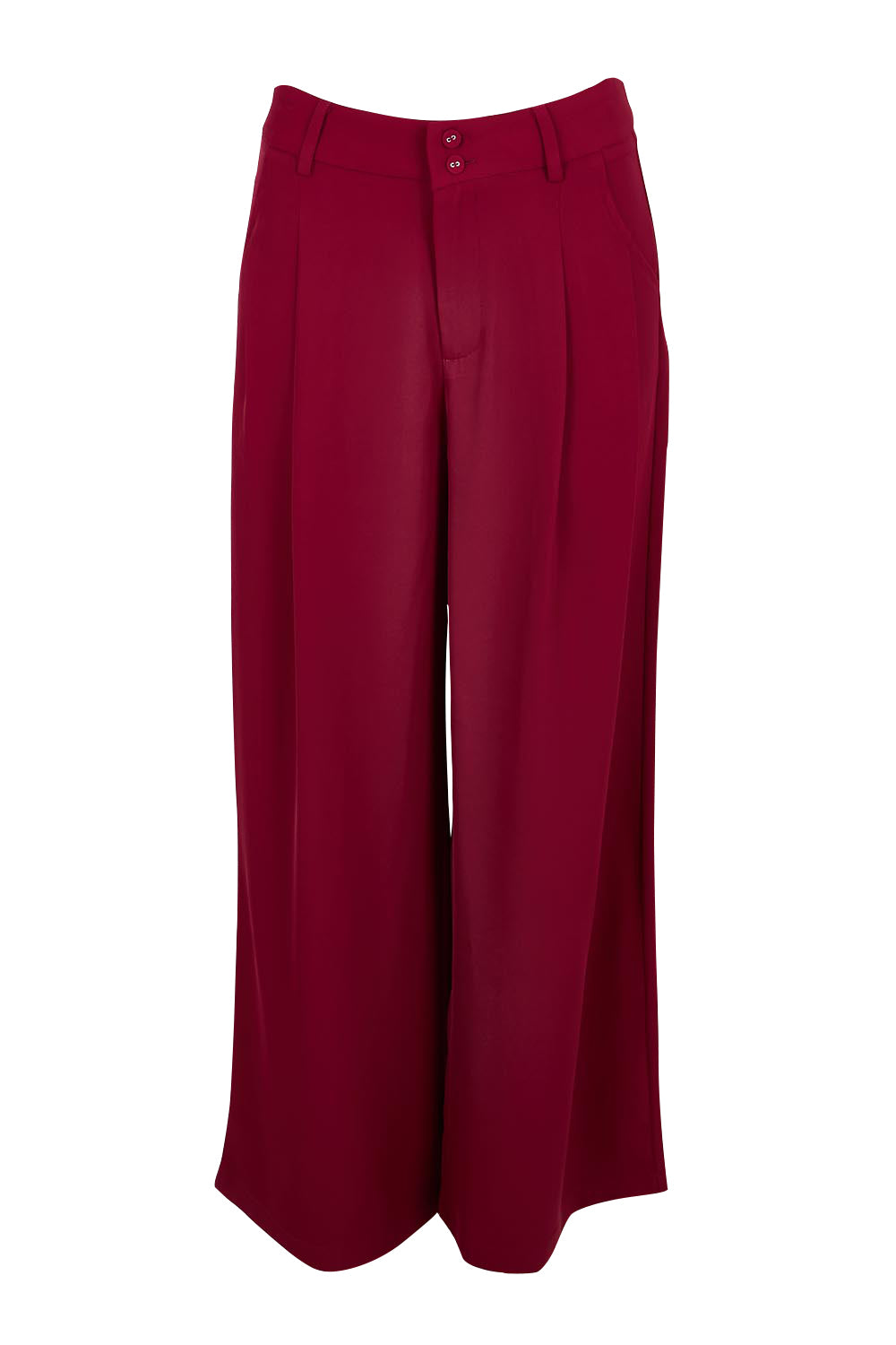 Product shot of the The Soft Suiting Pant – Burgundy in colour Burgundy, from the front
