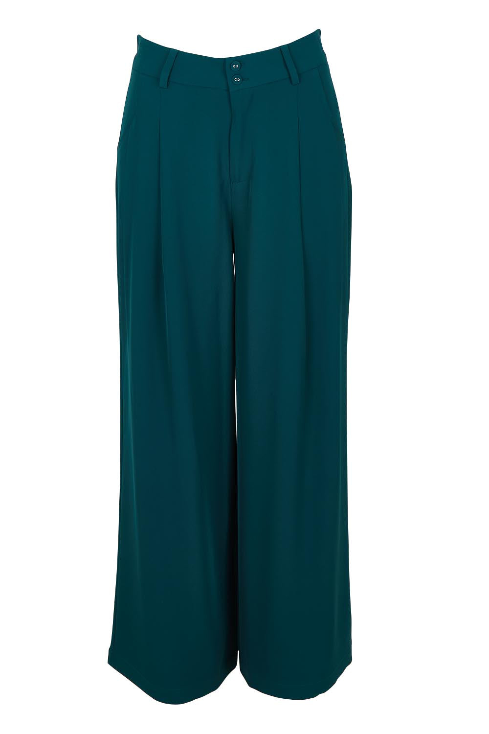 Product shot of The Soft Suiting Pant in colour Darkteal (Green), from the front
