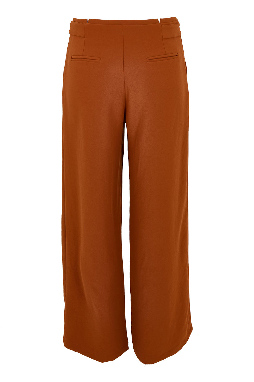 Product shot of The Tab Detail Tailored Pant in colour Rust, from the back