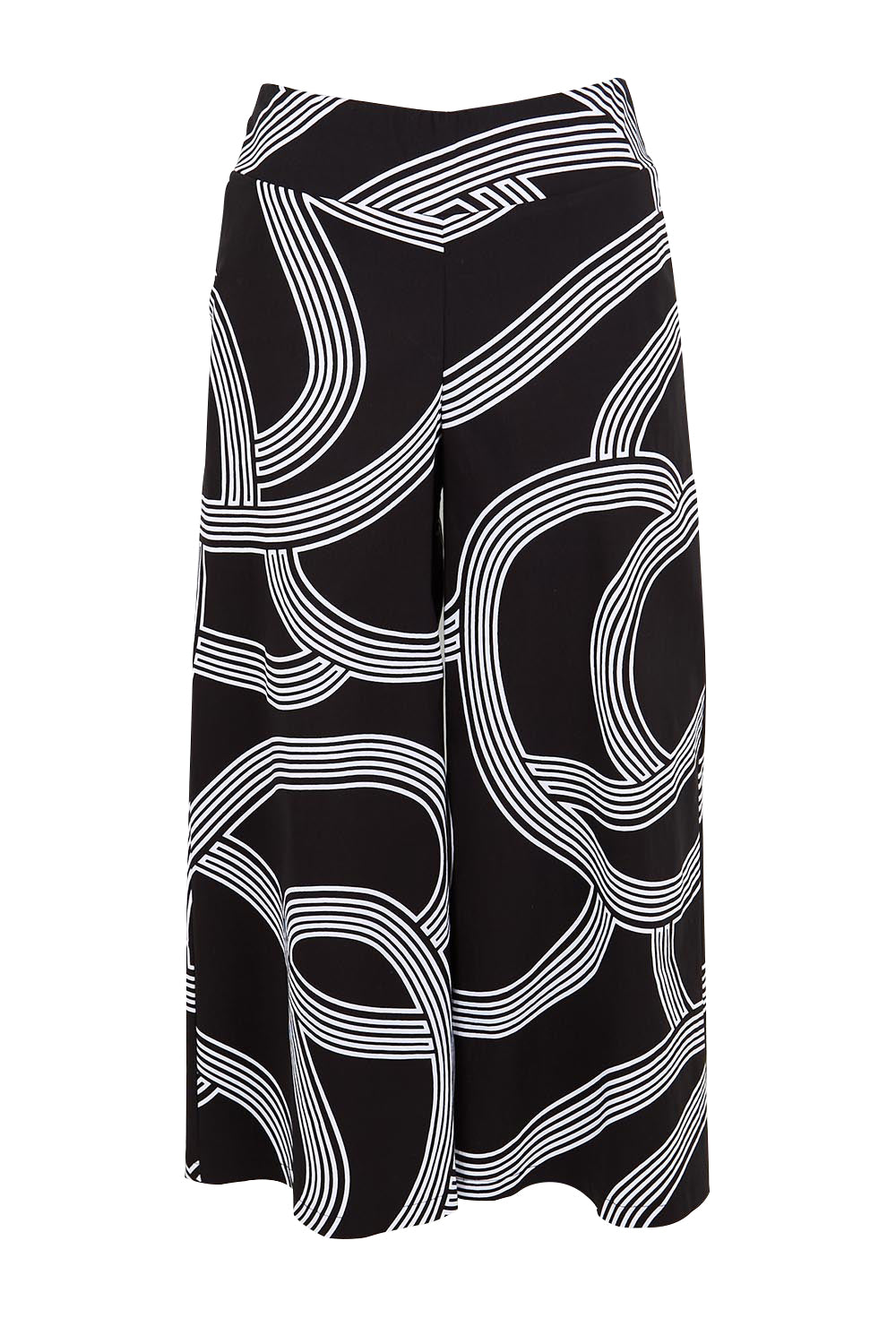 Product shot of the The Printed Stretch Wide Leg Culotte – Contour in colour Contour, from the front