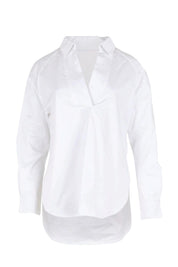 Product shot of the The Luxe Cotton Popover Shirt – White in colour White, from the front