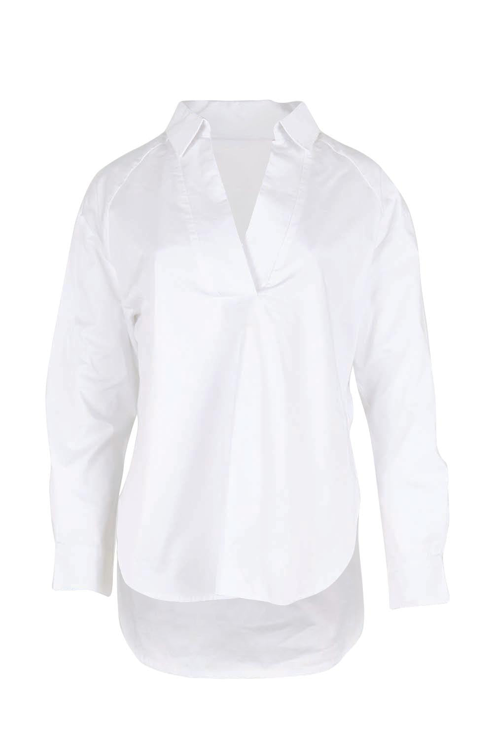 Product shot of the The Luxe Cotton Popover Shirt – White in colour White, from the front