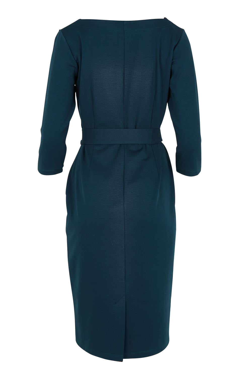 Product shot of The Square Neck Ponte Dress in colour Lagoon (Green), from the back
